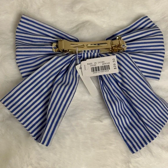 NWT! J. Crew Oversized Blue and White Striped Hair Bow - Picture 2 of 2